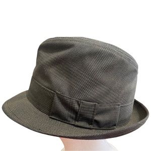 VTG 60s 70s SEARS Roebuck Fedora Check Hat Gray Sz Large 7 1/4-7 3/8 Sweatband